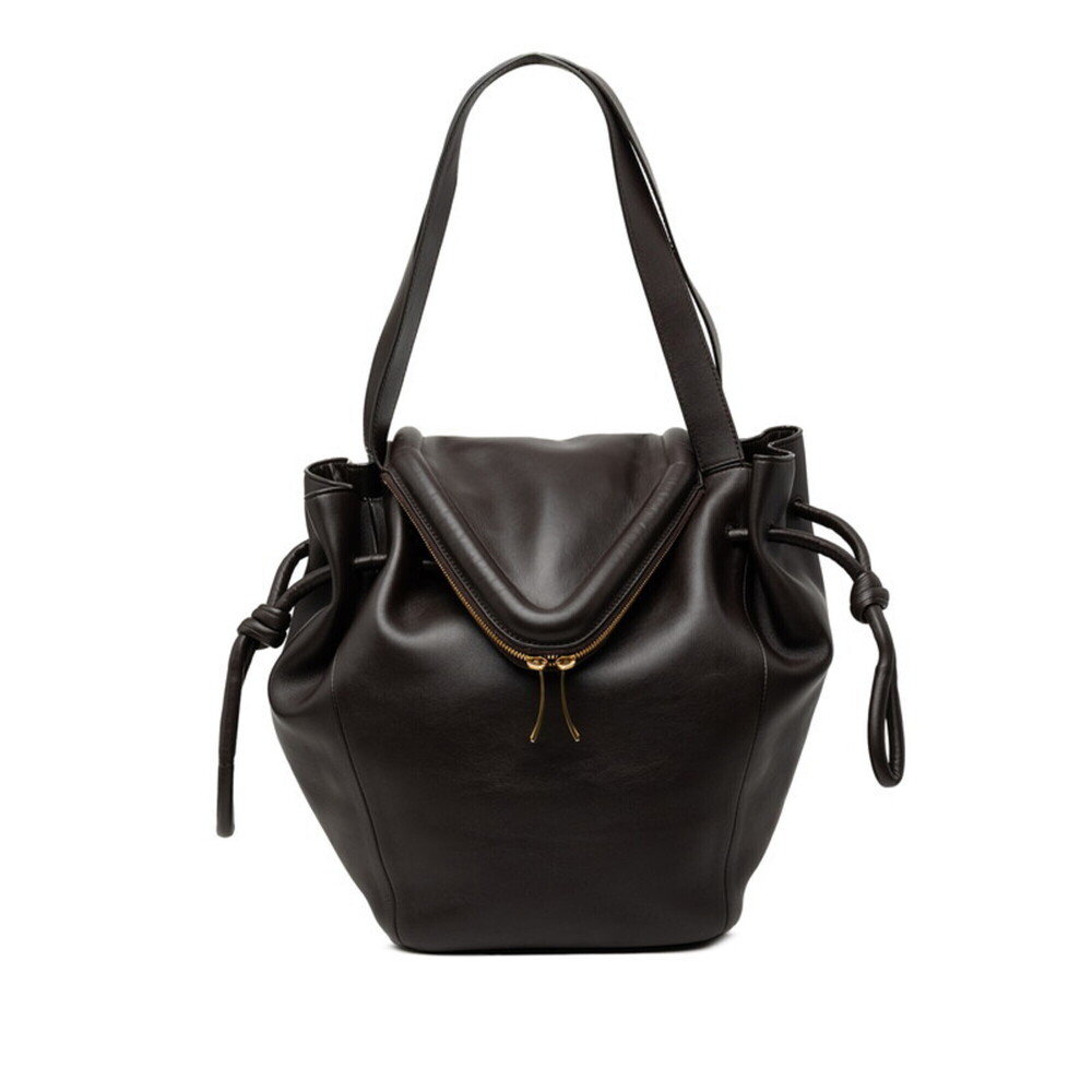 Bottega Veneta Beak Tote Bag Shoulder Drawstring Dark Brown Leather Women's B...
